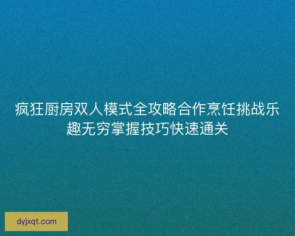 疯狂厨房双人模式全攻略合作烹饪挑战乐趣无穷掌握技巧快速通关